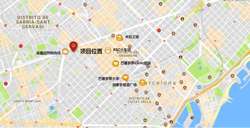 线大道200米巴塞罗那clínic医院650米项目亮点地理位置佳钻石地段
