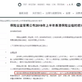 内地访客上半年赴港买保险达263亿港元，同比上升17.9%，偏爱保障险