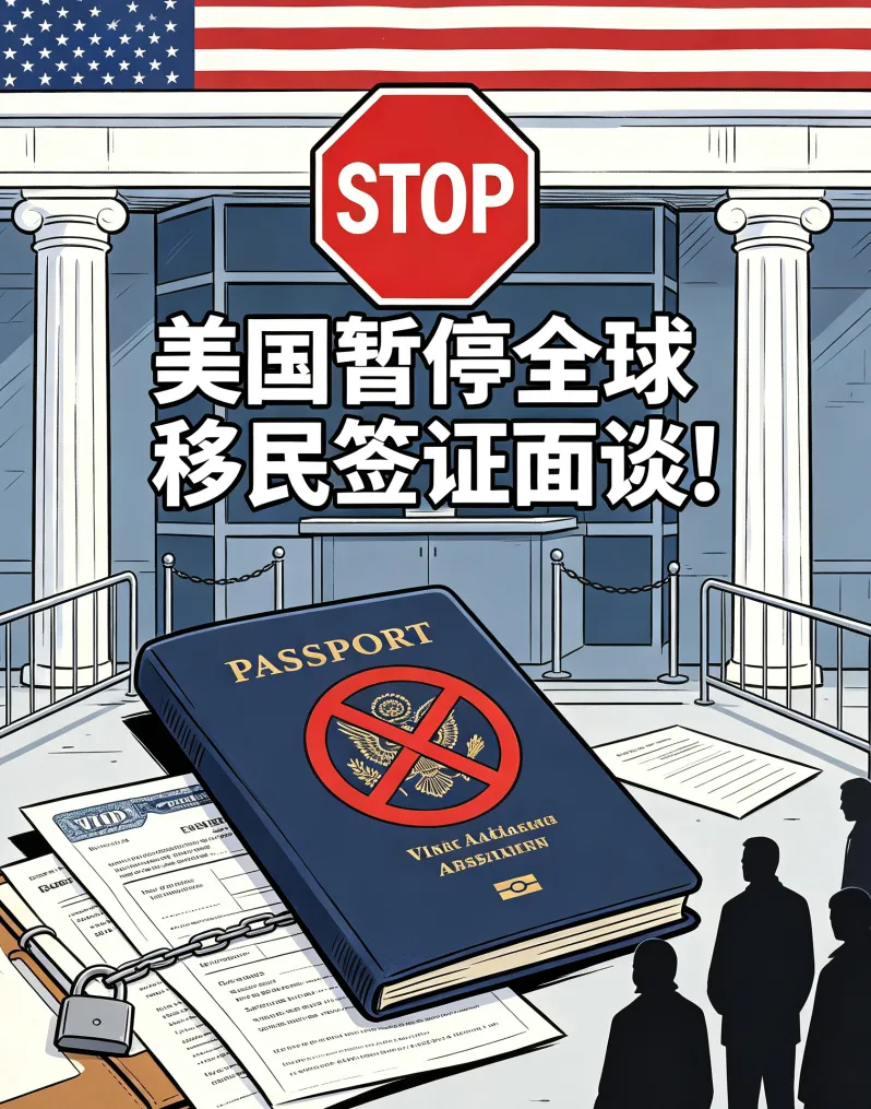 美国暂停全球移民签证面谈，已预约自动改期
